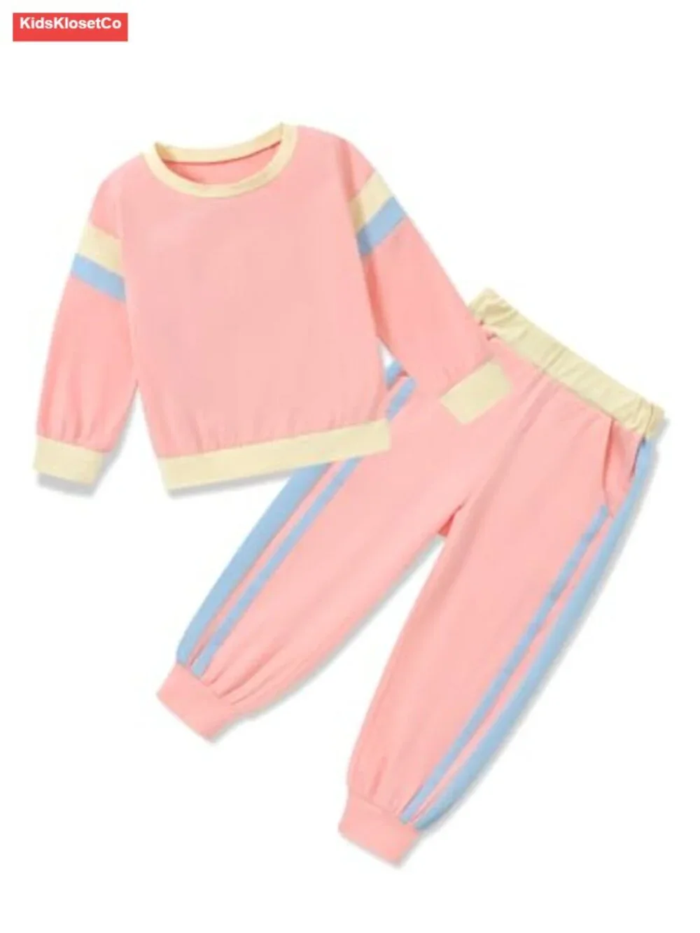 Toddler Girl Color Block Long Sleeve Top and Pants Set Cotton Blend
